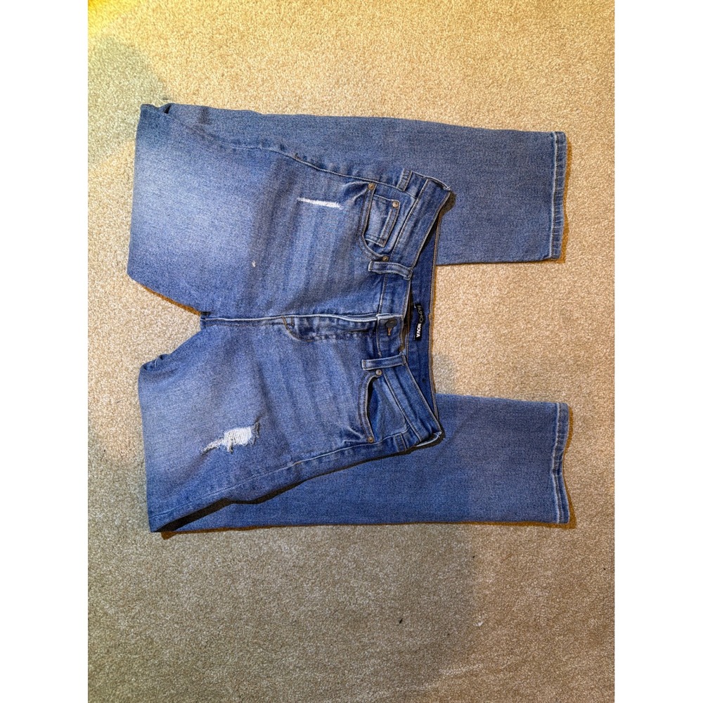 Fashion Nova Distressed Skinny Jeans Medium Wash Blue Ripped Denim Size 7/28